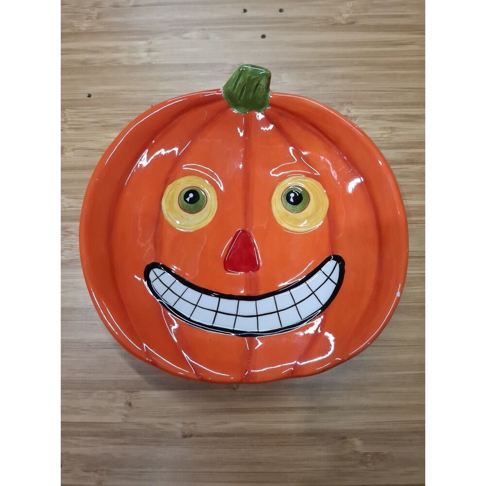 Vintage Lillian Vernon Halloween Jack O Lantern Pumpkin Face Ceramic Plate 7x6.5